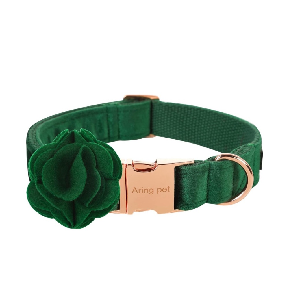 ARING PET Velvet Dog Collar with Detachable (Medium Up to 22”) Green (NEW)
